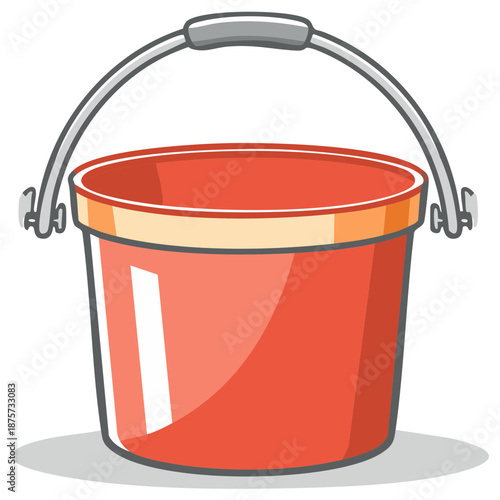 Red plastic bucket with a metal handle cartoon vector graphic illustration