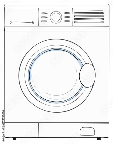 Illustration of a white front-loading washing machine with dial controls and a round door