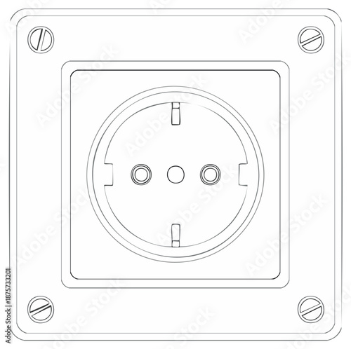 European Electrical Wall Socket Outline Drawing with Circular and Cylindrical Contacts