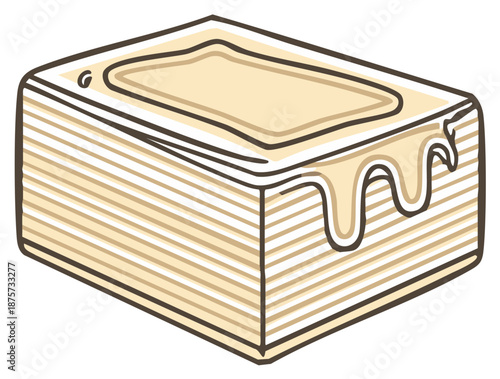 Simple illustration of a multi layer wafer cake with dripping cream frosting