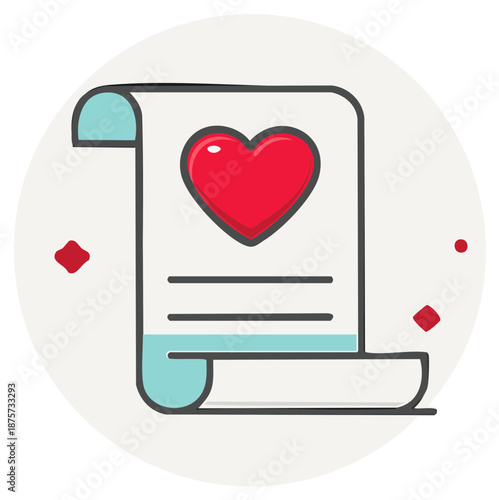 Love Letter Scroll Icon with a Red Heart for Valentine's Day Message