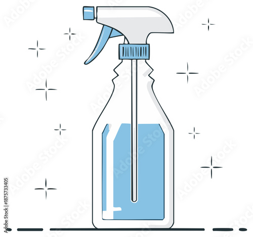 Spray bottle with cleaner liquid, sparkling sanitation equipment, vector illustration for cleaning services or hygiene