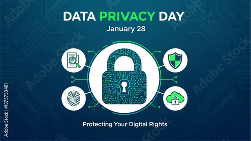 Data Privacy Concept with Lock, Fingerprint and Document Icons