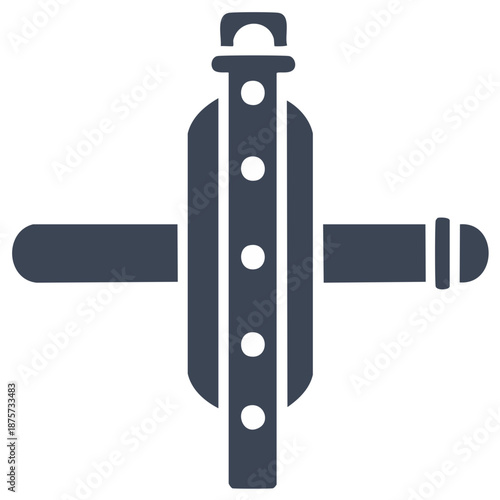 Simple music instrument icon featuring a stylized wind instrument with finger holes and side elements graphic symbol