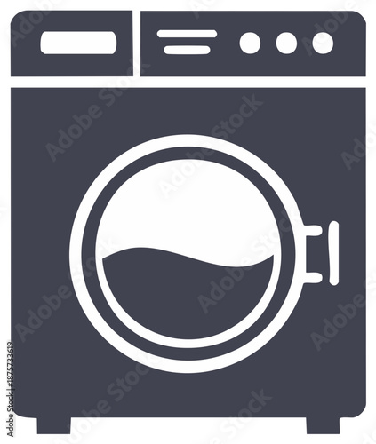 Front Load Washing Machine Icon, Laundry Appliance with Water Inside Drum
