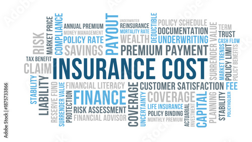 Insurance Cost Word Cloud Insurance Cost, Finance Typography White Background