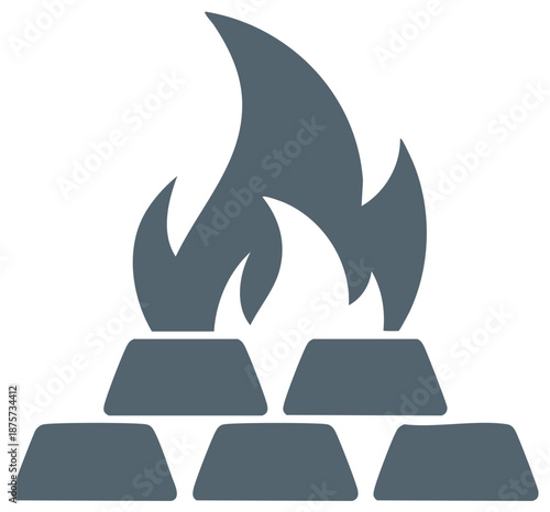 Stylized icon of gold bars with abstract flames representing high value and market volatility