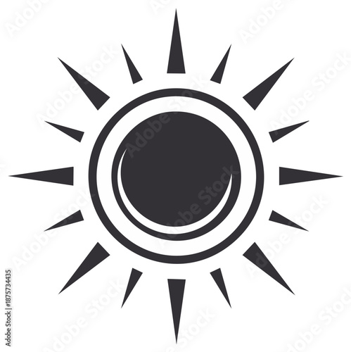 Stylized sun symbol with radial spikes and crescent arc illustration, a graphic depiction of sunshine or solar energy