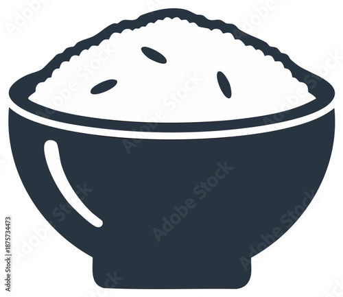 Stylized Bowl Filled with Rice Graphic Food Illustration Asian Cuisine Dinner Meal, Rice Dish, Simple Bowl