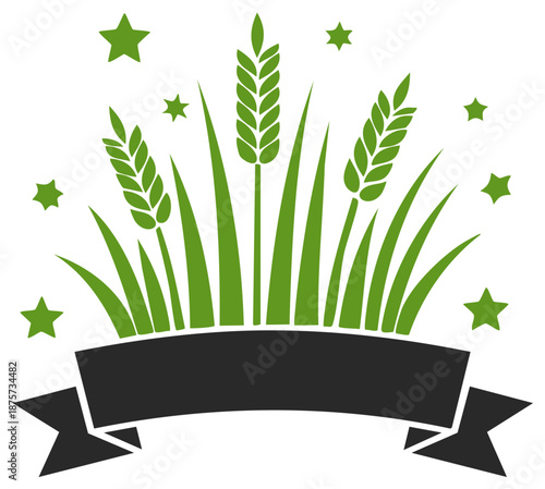 Wheat Stalks and Stars with a Blank Ribbon Banner for Agriculture Logo or Emblem