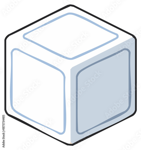 Stylized Ice Cube With Soft Edges And Light Blue Outline