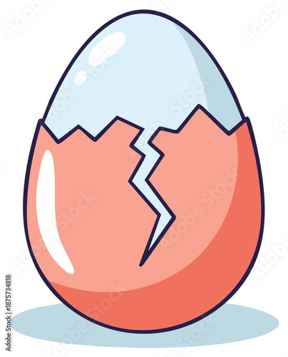 Cute cartoon illustration of a colorful cracked eggshell hatching