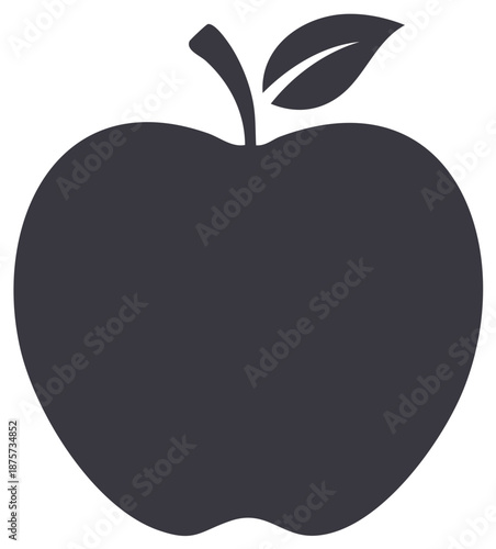 Simple Dark Gray Apple Silhouette with Leaf and Stem Icon