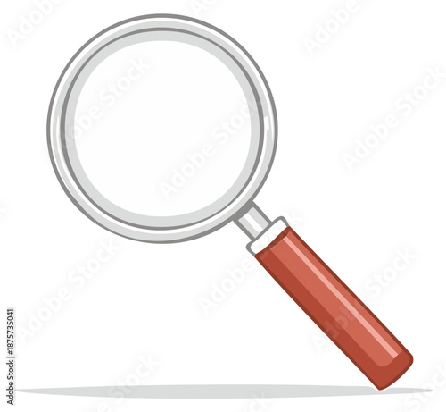 Magnifying Glass Illustration Search Icon Cartoon Style With Wooden Handle and Silver Frame
