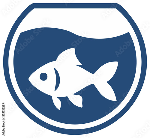 Simple Icon Illustration of Fish in Round Bowl with Water Silhouette Pet Care Minimalist Pet Shop Symbol
