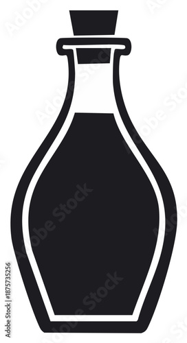 Black silhouette of a glass bottle with a cork stopper containing dark liquid