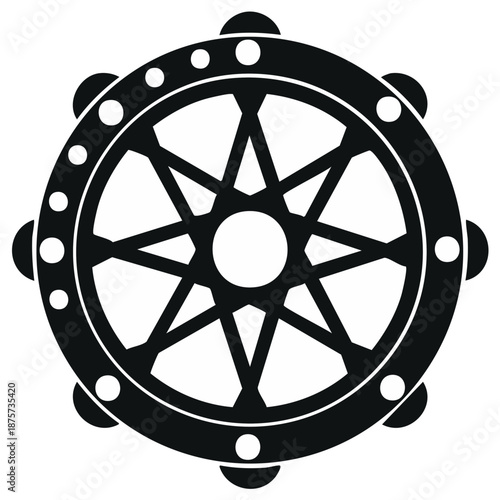 Vector icon of tambourine illustration with star inside and decorative elements, simple musical instrument design