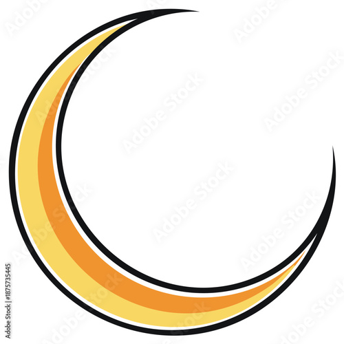 Stylized crescent moon vector illustration with yellow and orange stripes cosmic celestial symbol