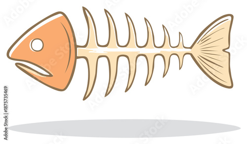 Cute cartoon fish skeleton with orange head and light brown bones