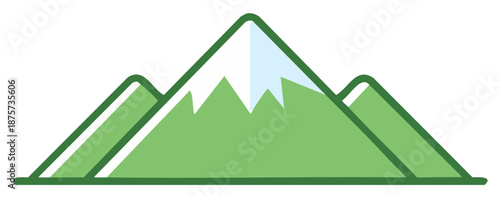 Mountain Peaks Logo Design with Green Slopes and Snowy Summit for Adventure Brand