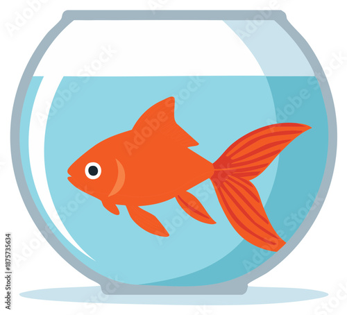 Orange goldfish swimming peacefully in a clear glass fishbowl filled with blue water