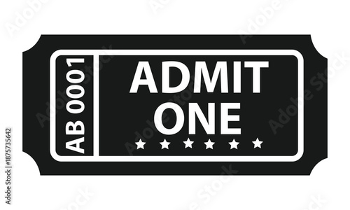 Vintage circus Admit One ticket with serial number. Cinema, carnival, theater ticket icon, isolated on white background. Vector illustration