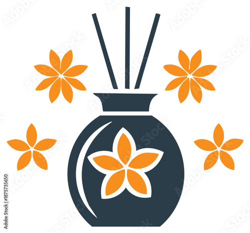 Aromatic diffuser with floral accents and essential oil reeds for home fragrance and relaxation