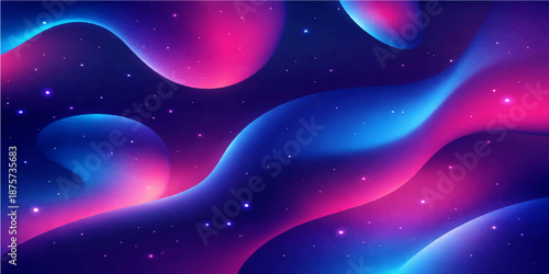 An abstract blue space background features a glowing nebula and bright stars across a dark cosmic sky to create a fantasy universe illustration for a science or starry Christmas design