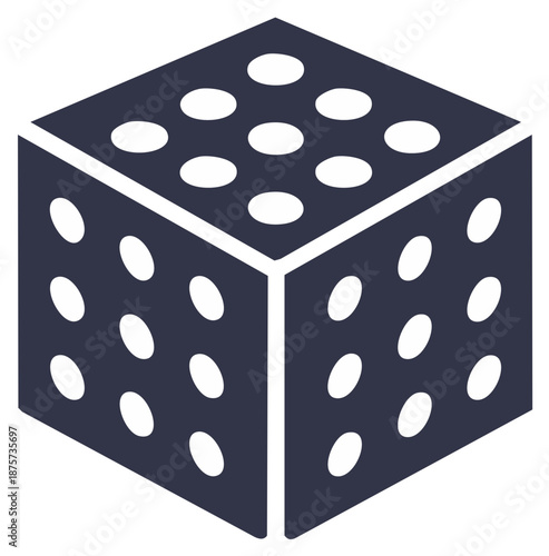 Dark Cube Dice with White Dots in Isometric Perspective