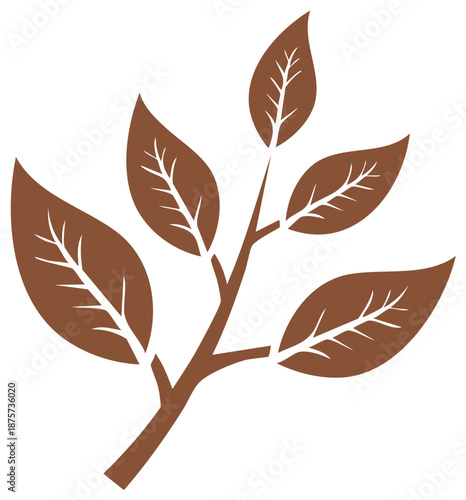 Brown tree branch with autumn leaves vector illustration. Simple plant sprig icon for nature design.