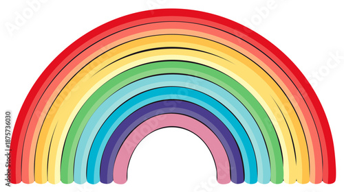 Vivid Rainbow Arc with Bright Spectrum Colors and Stylized Outlines Isolated