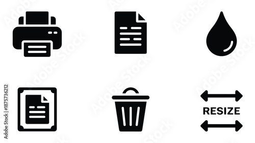 Collection of six black and white representing office and digital document management functions