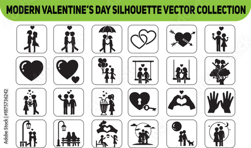 Diverse Romantic Couples Activities and Love Symbols Vector Icon Set