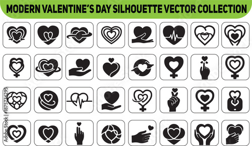 Modern Valentine's Day Heart Icons Bundle and Romantic Symbols Vector Set