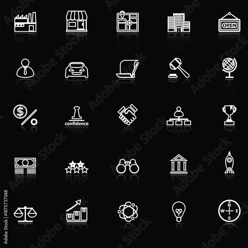 Franchise line icons with reflect on black