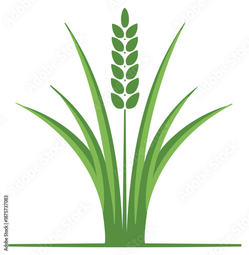 Stylized Illustration of Wheat and Blades of Grass in Green, Nature Symbol