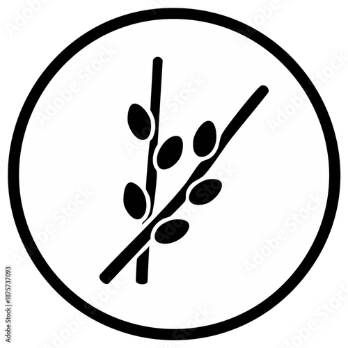 Stylized Pussy Willow Branches Inside Circle Black Silhouette Plant Life Icon