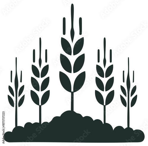 Stylized graphic of wheat stalks growing from a mound of soil