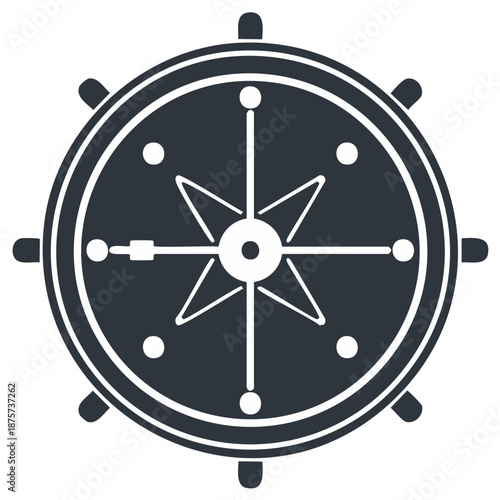 Nautical Compass Rose and Steering Wheel in Dark Blue