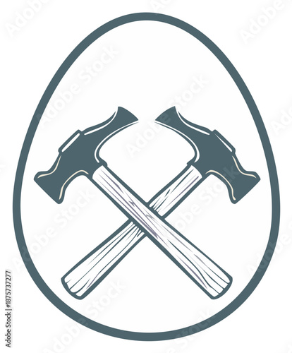 Crossed Hammers Badge Design with Wooden Handles for Carpentry or Construction Projects inside an Oval