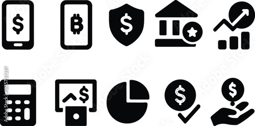 Financial icons collection illustrating various aspects of digital transactions and monetary management seamlessly integrated with Copilot_20260112_204915.eps elements