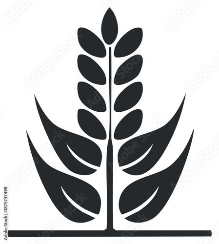 Stylized Wheat Stalk with Leaves Emblem
