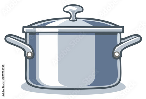 Illustrative image of a silver cooking pot with a lid and two handles