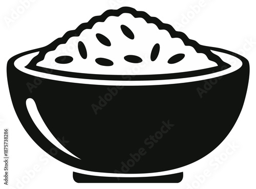 Bowl of rice with grains black and white drawing