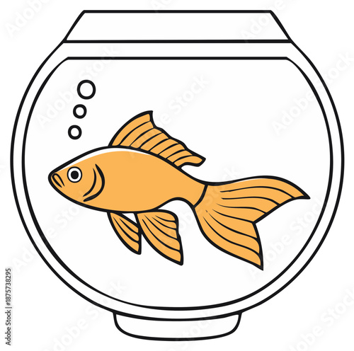 Goldfish Swimming in a Round Fishbowl with Bubbles Underwater Pet Illustration Design
