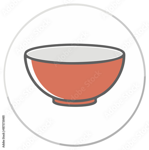 Empty terra cotta bowl illustration with clean minimalist outline style sitting inside circular badge ideal for cooking apps