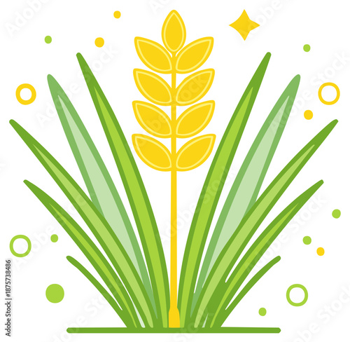 Vibrant Cereal Crop Illustration with Golden Grain and Fresh Green Leaves