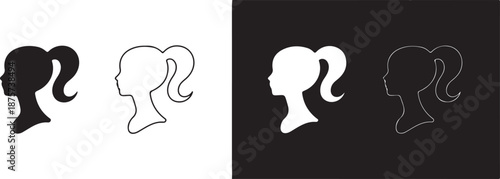 Female profile icons featuring a ponytail hairstyle in both solid and outline forms on contrasting backgrounds