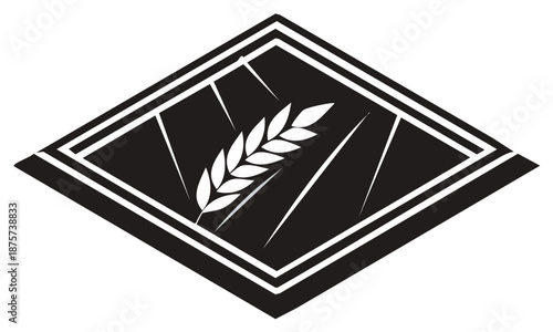 Graphic wheat stalk in a modern black and white diamond shape with radiating lines