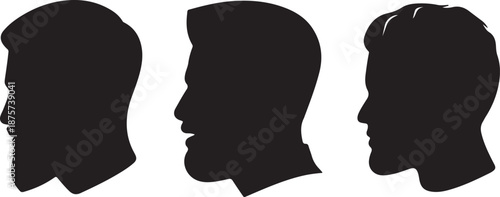 Three distinct male head profiles showcasing different styles of beards and stubble